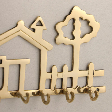 Brass House Wall Key Holder (5 Inch)