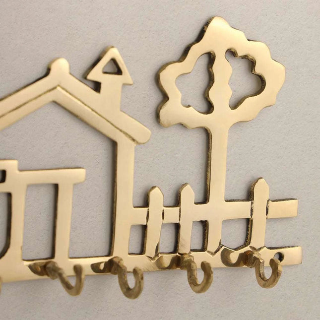 Brass House Wall Key Holder (5 Inch)