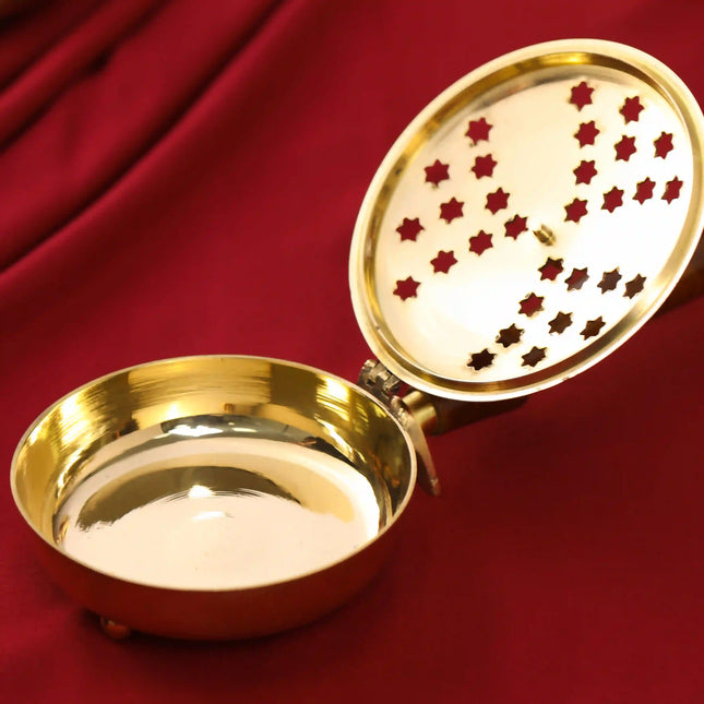Brass Incense Butler With Wooden Handle (2.5 Inch)