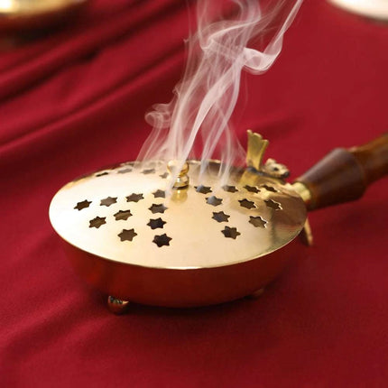Brass Incense Butler With Wooden Handle (2.5 Inch)