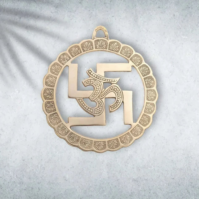 Brass Swastik Om Wall Hanging (8 Inch)