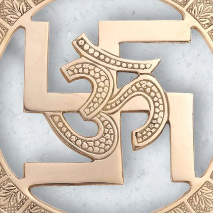 Brass Swastik Om Wall Hanging (8 Inch)