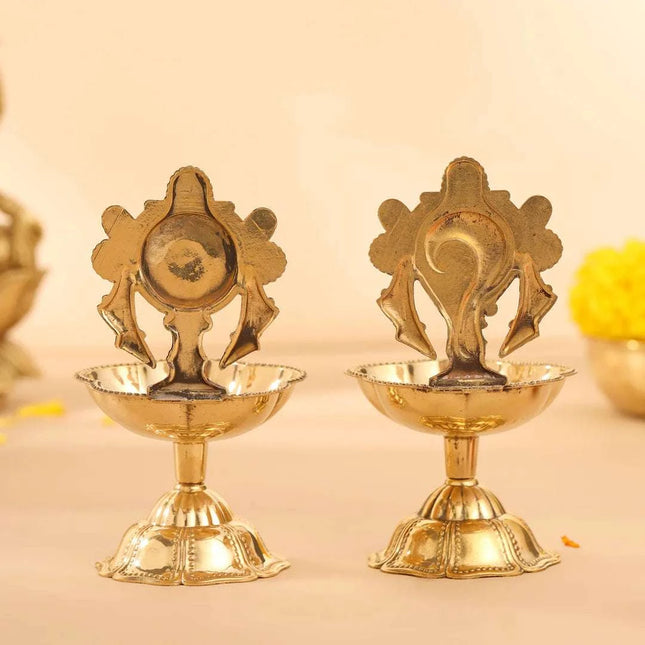 Brass Shankh Chakra Diya Set ( 4.5 Inch)