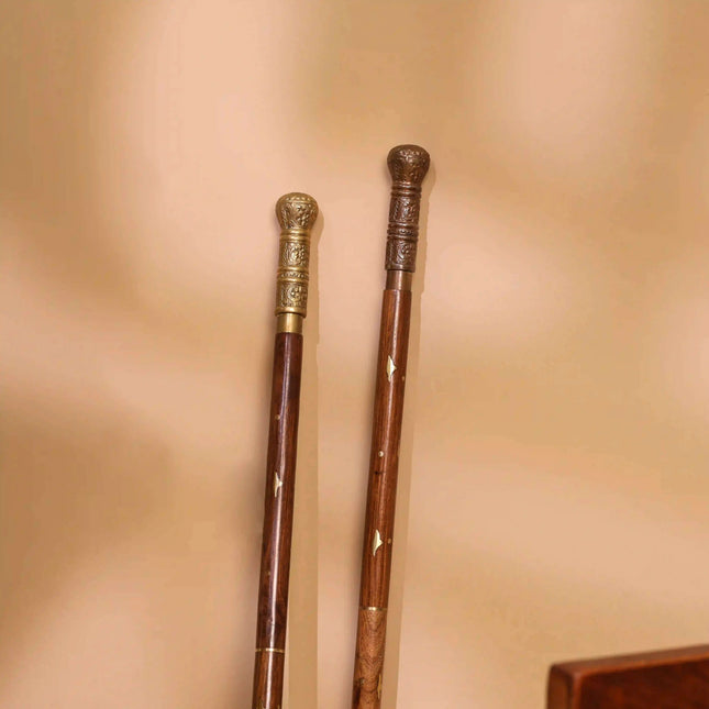 Brass Carving Wooden Walking Stick (38.5 Inch)