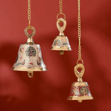 Brass Hand Painted Wall Hanging Meenakari Temple Bell