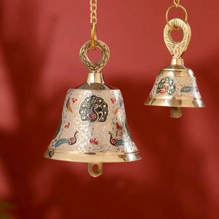 Brass Hand Painted Wall Hanging Meenakari Temple Bell