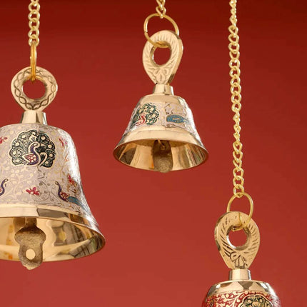 Brass Hand Painted Wall Hanging Meenakari Temple Bell