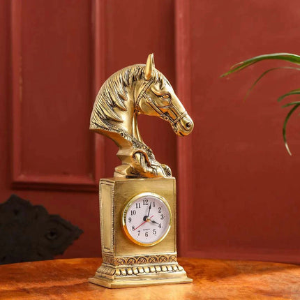 Brass Horse Head Table Clock (11 Inch)