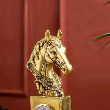 Brass Horse Head Table Clock (11 Inch)