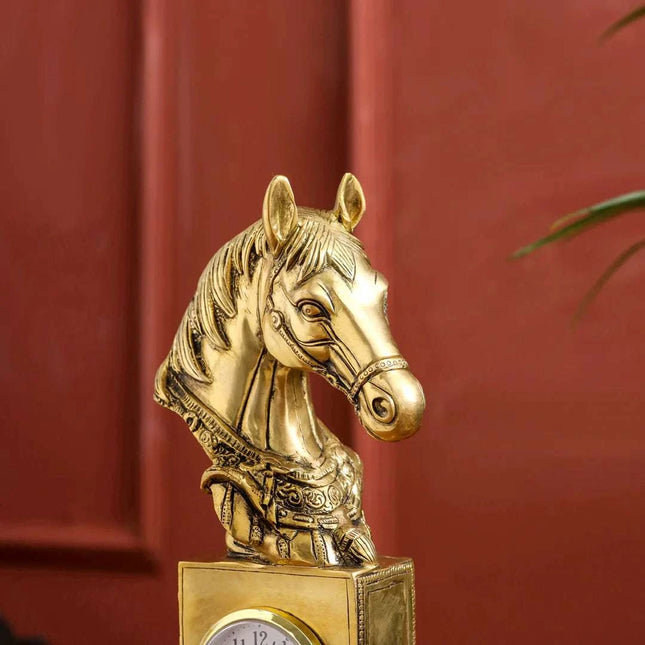 Brass Horse Head Table Clock (11 Inch)