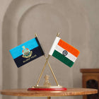 Brass National & Gujarat Police Flag Stand (12 Inch)
