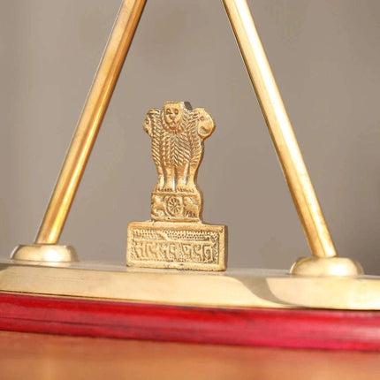 Brass National & Gujarat Police Flag Stand (12 Inch)