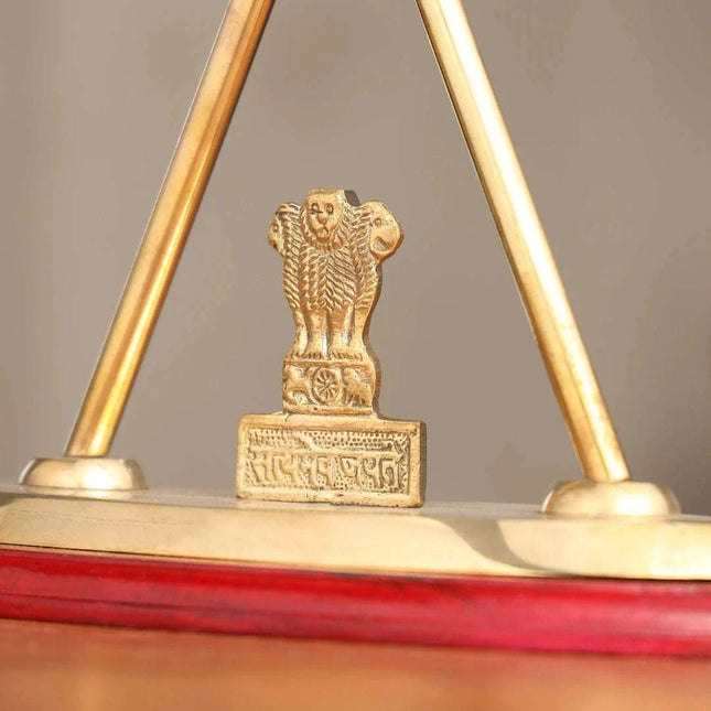 Brass National & Gujarat Police Flag Stand (12 Inch)