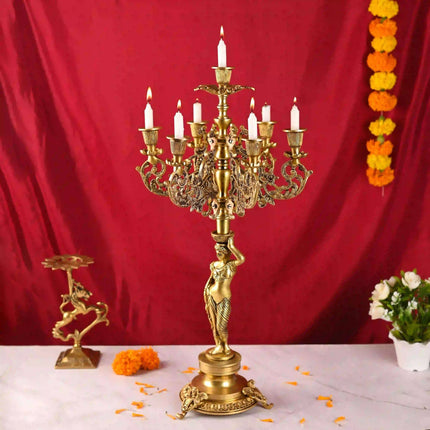 Brass Seven Petal Candle Holder Stand – Elegant Handmade Brass Decor (24.8 inches)