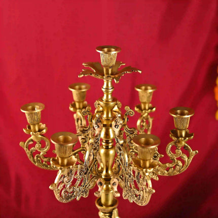 Brass Seven Petal Candle Holder Stand – Elegant Handmade Brass Decor (24.8 inches)