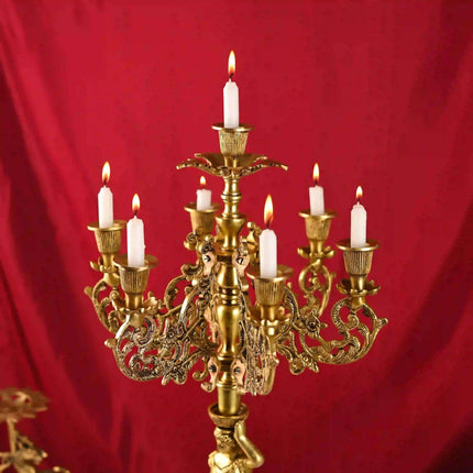 Brass Seven Petal Candle Holder Stand – Elegant Handmade Brass Decor (24.8 inches)