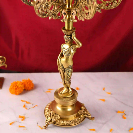 Brass Seven Petal Candle Holder Stand – Elegant Handmade Brass Decor (24.8 inches)