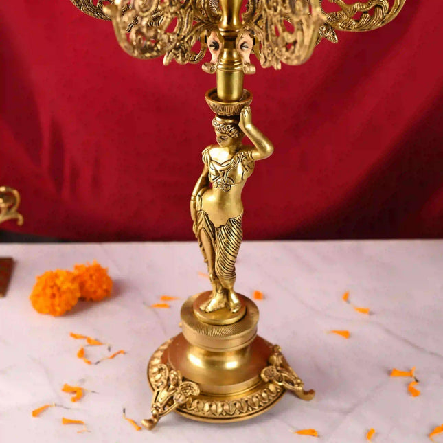 Brass Seven Petal Candle Holder Stand – Elegant Handmade Brass Decor (24.8 inches)
