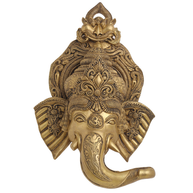 BRASS GANESHA FACE WITH BELL WALL HANGING (18 Inch)