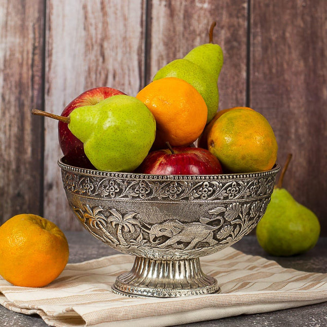 Silver-Plated Brass Decorative Basket with Floral Design (4.8 Inch)