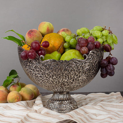 Silver-Plated Brass Decorative Basket with Floral Design (7.5 Inch)