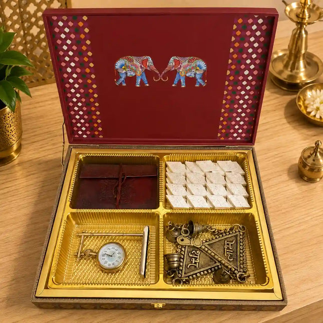 Brass Table Clock and Shubh Labh Gift/Corporate Hamper