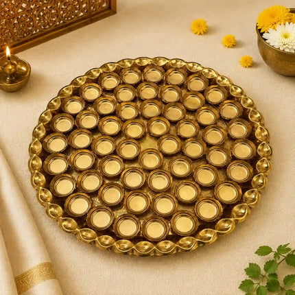 Brass Chappan Bhog Thali With 56 Prasad Bowls Set (23 Inch)