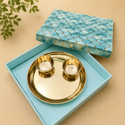 Brass Pooja Thali & Bowl Pair Gift Hamper