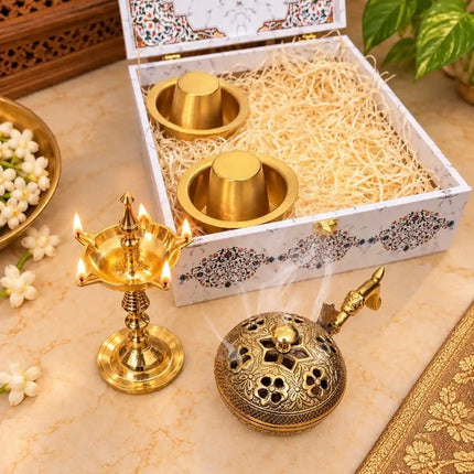 Brass Davara Set, Dhoop Dani And Samai Gift/Corporate Hamper