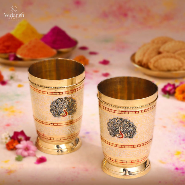 Brass Hand Painted Glass Pair (4.2 Inch)