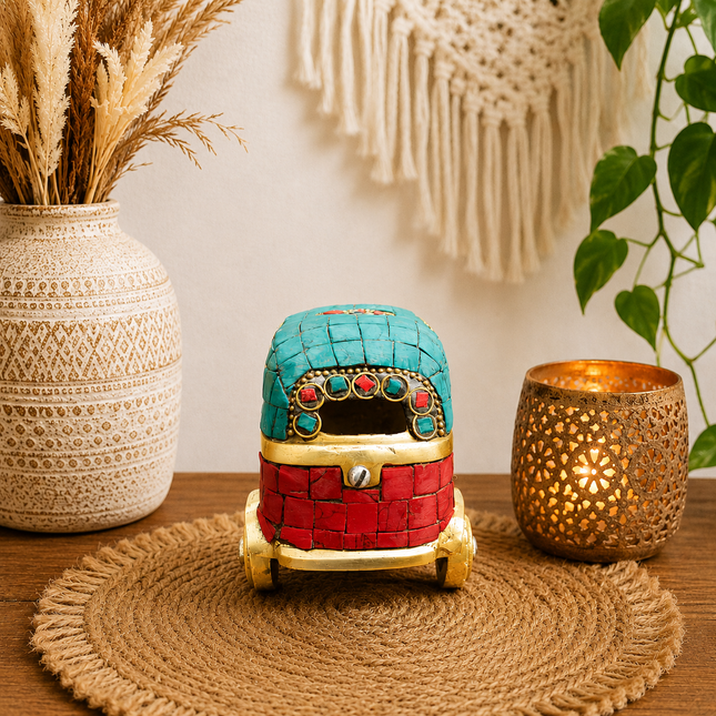 Brass Stone Work Auto Rickshaw Showpiece (3 Inch)