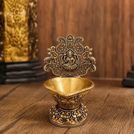 Brass Lightweight Gaja Lakshmi Diya (3.7 Inch)