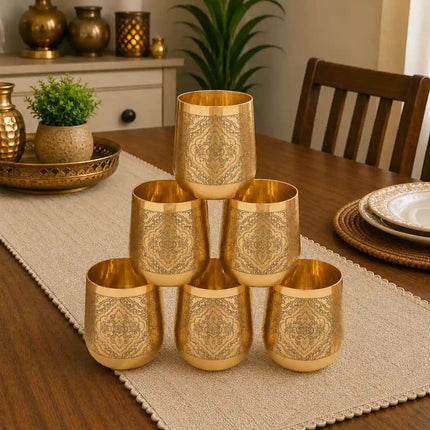 Brass Hand Carved Glass Pair