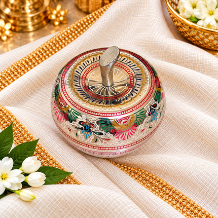 Brass Meenakari Apple Shape Powder Pot (4 Inch)