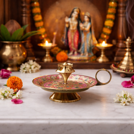 Brass Hand Painted Incense Holder/Agardan (2.2 Inch)