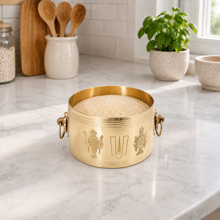 Brass Shankh Chakra Namah Kerala Rice Vessel (2 Inch)
