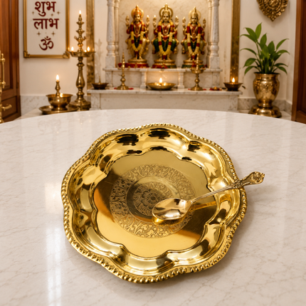 Brass Pooja Bhog Thali Set (7 Inch)