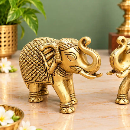 Brass Elephant Statue Pair (2.5 Inch)
