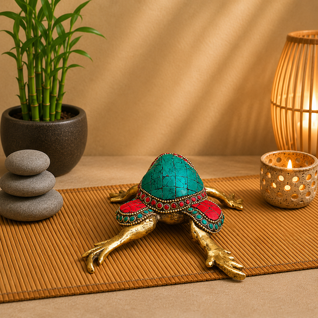 Brass Stone Work Frog Animal Figurine (2 inch)