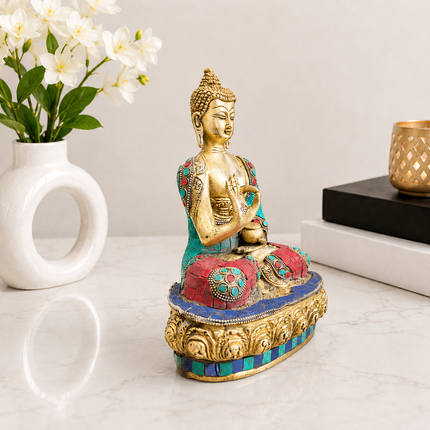 Brass Stone Work Blessing Sitting Buddha Statue