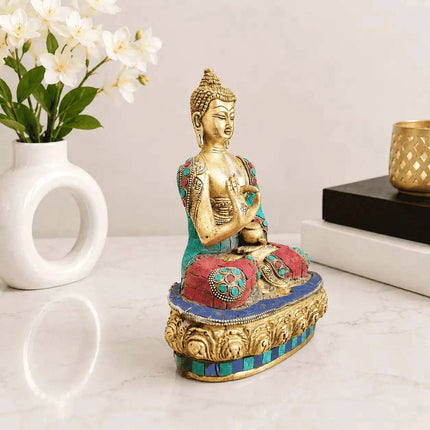 Brass Stone Work Blessing Sitting Buddha Statue