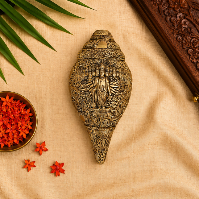 Brass Vishwaroopam Vishnu Conch (9.5 Inch)