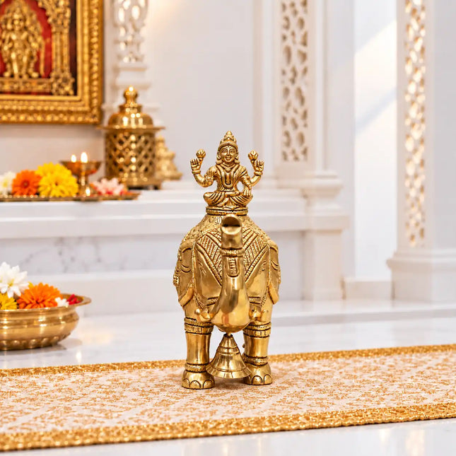 Brass Lakshmi Seated on Elephant Statue