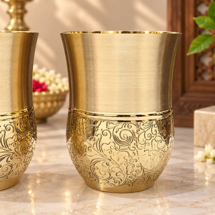Brass Hafl Floral Design Glass Pair (3.8 Inch)