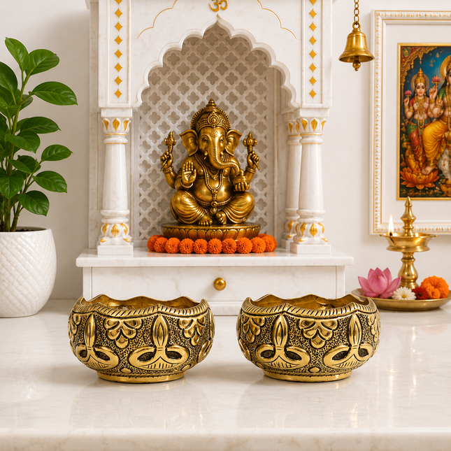 Brass Antique Decorative Prasad Bowl Pair (1.5 Inch)