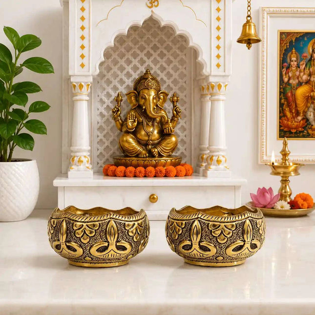 Brass Antique Decorative Prasad Bowl Pair (1.5 Inch)