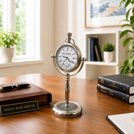 Brass Table Clock With Compass (5.5 Inch)