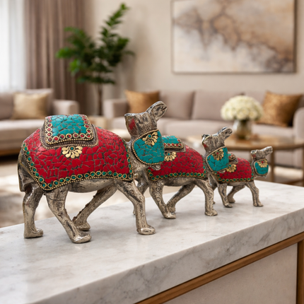 Silver Camal Statue With Stone Work Set of Three