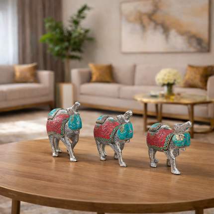 Silver Camal Statue With Stone Work Set of Three