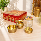 Brass Pooja Kalash Kumkum Box and Bowl Gift Hamper
